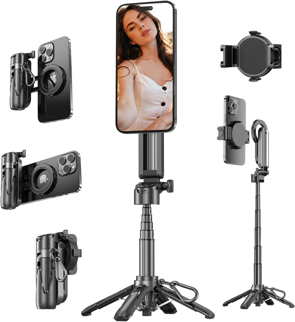 4-in-1 Multi-Functional 360° Rotating Mini Magnetic Portable Selfie Stick, Pocket-Sized Retractable Phone Holder, Equipped with Wireless Detachable Remote Control
