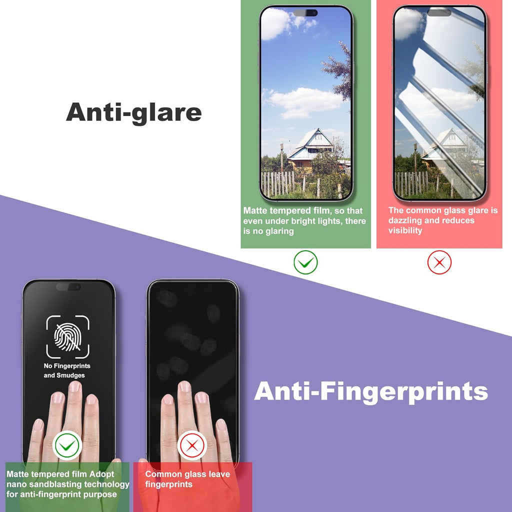 (2-Pack Anti Blue Light Matte Screen Protector for iPhone 15 Pro Max (6.7-Inch),9H Tempered Glass,Anti-Glare,Full Coverage,Anti-Fingerprint,Auto Dust Removal,Bubble-Free