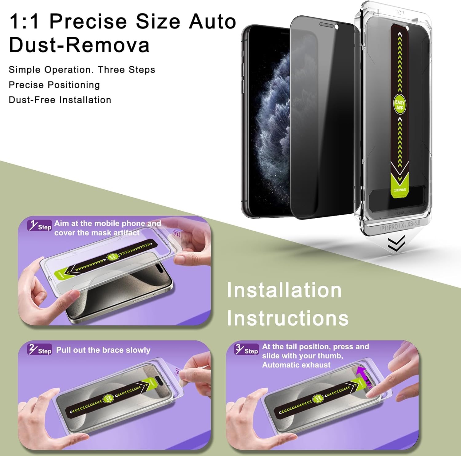 (2-Pack Anti-Spy Privacy Screen Protector for iPhone X/XS/11 Pro(5.8-Inch),9H Tempered Glass,Full Coverage,Anti-Fingerprint,Auto Dust Removal,Bubble-Free,Easy Installation